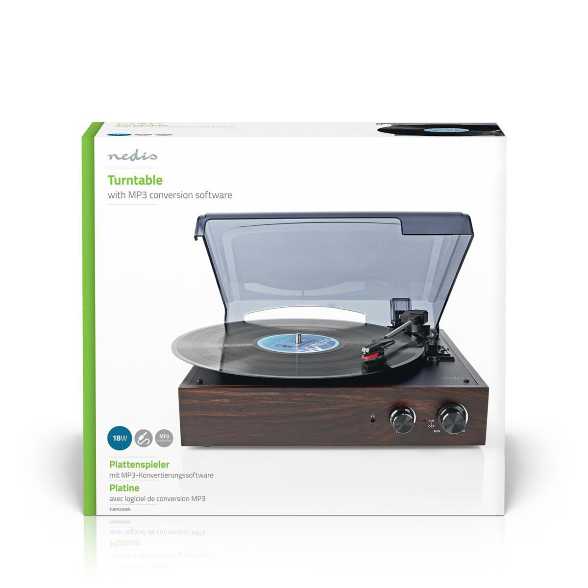 Nedis platenspeler met audio ingang (AUX), uitgang (Tulp) en USB - 18W / bruin - Afbeelding 10