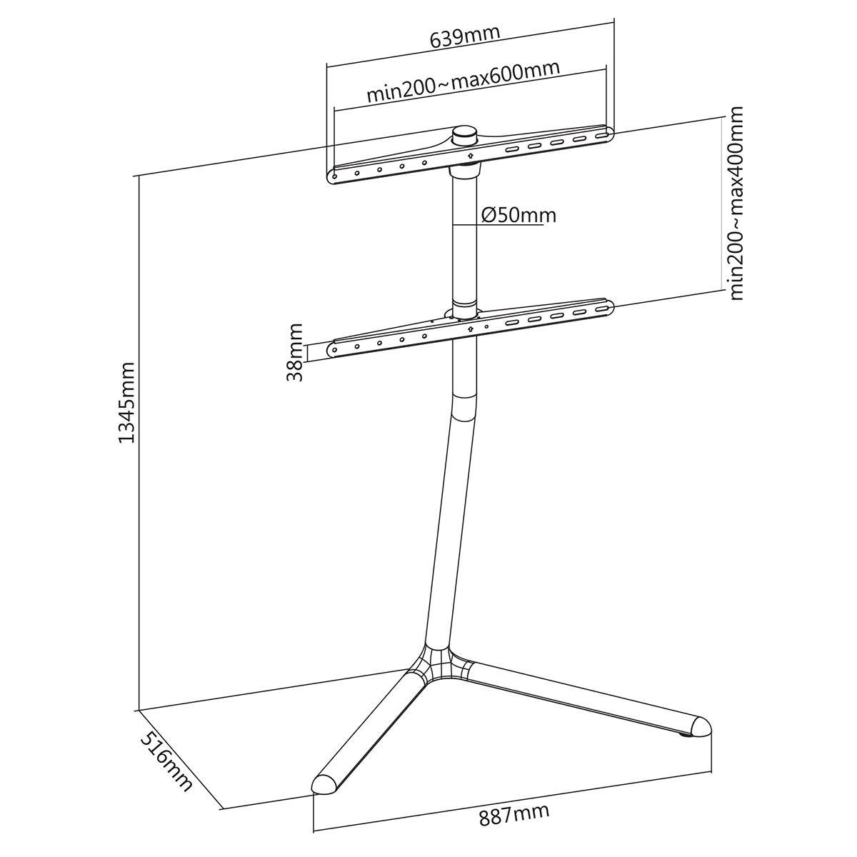 Nedis premium vloerstandaard in modern design voor schermen tot 70 inch / vast / zwart - Afbeelding 8