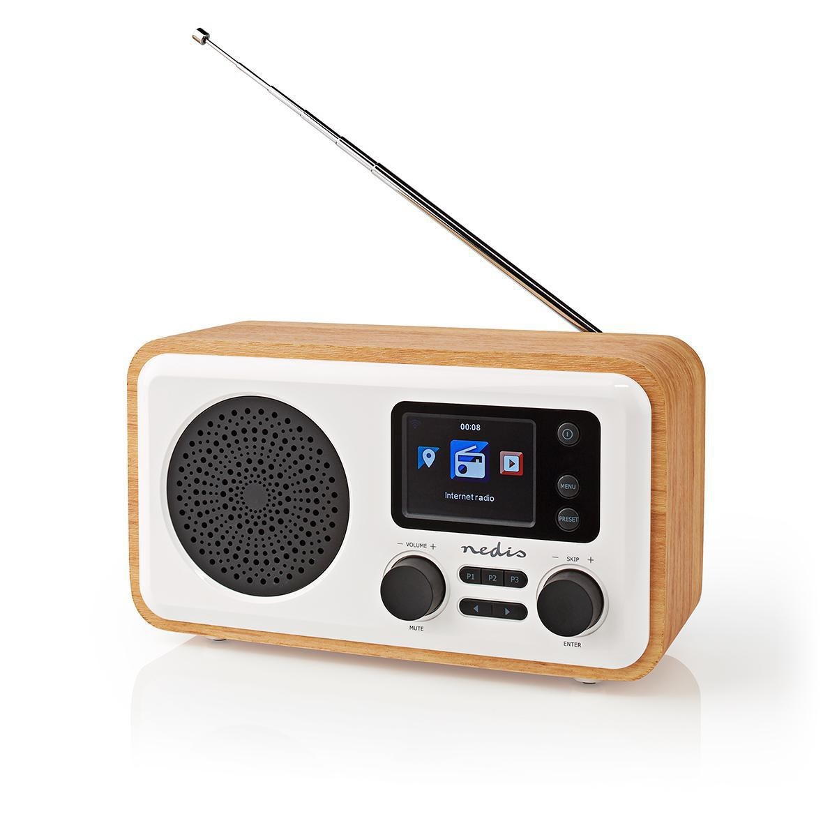 Nedis tafelradio met internetradio, DAB+/FM-radio, Bluetooth, AUX en USB - 7W / hout/wit