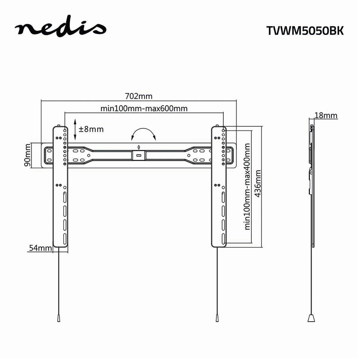 Nedis premium ultra-slim muurbeugel voor schermen tot 70 inch / vast - Afbeelding 3