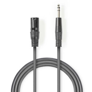 Gebalanceerde Audiokabel | XLR 3-Pins Male | 6,35 mm Male | Vernikkeld | 3.00 m | Rond | PVC | Donkergrijs | Kartonnen Sleeve
