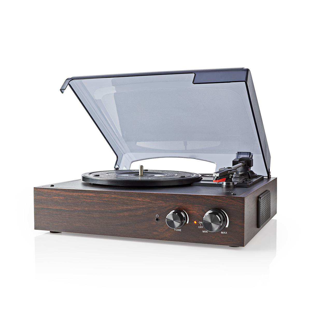 Nedis platenspeler met audio ingang (AUX), uitgang (Tulp) en USB - 18W / bruin