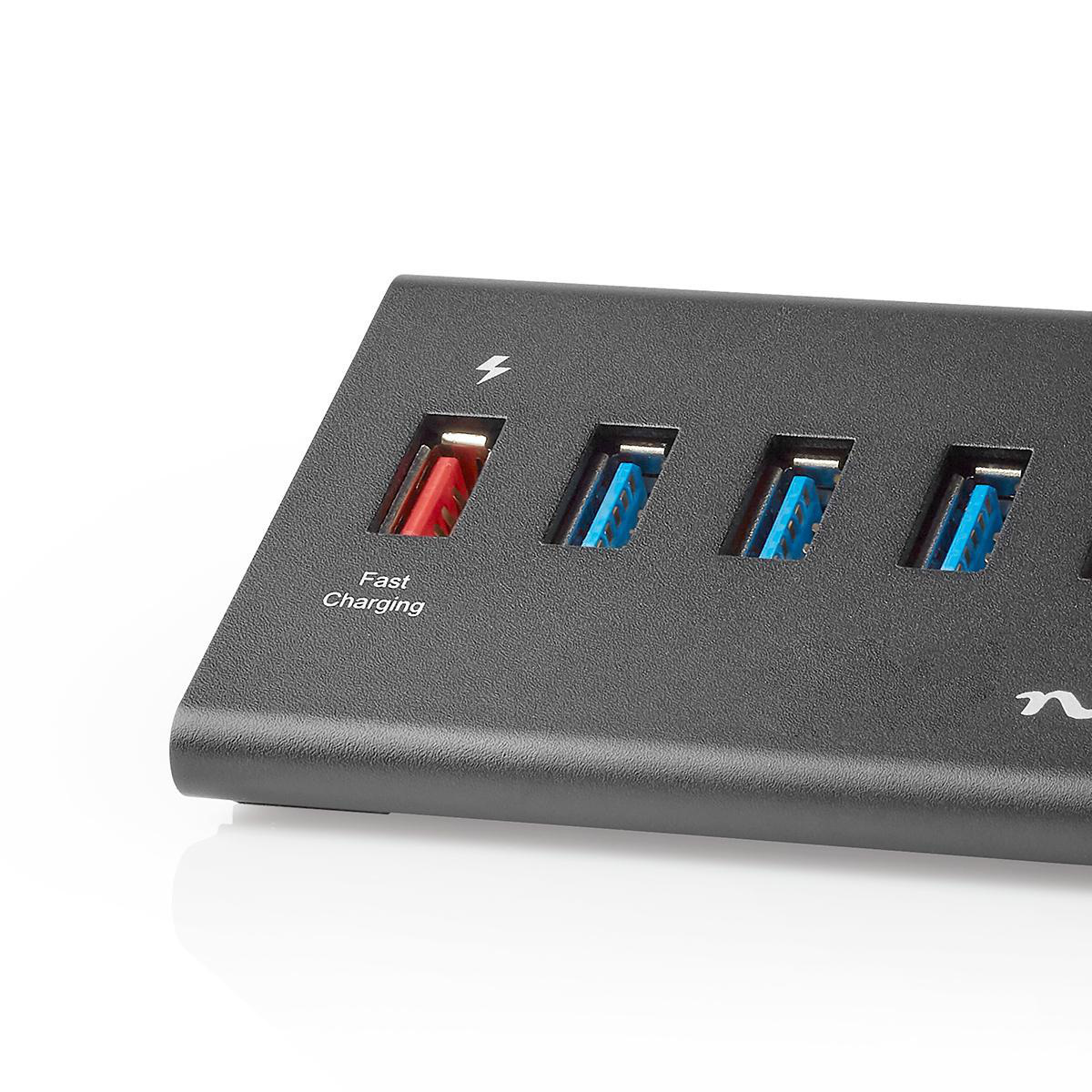 Nedis USB hub met 5 poorten - USB3.0 - Quick Charge 3.0 - externe 12V voeding / zwart - 1 meter - Afbeelding 2