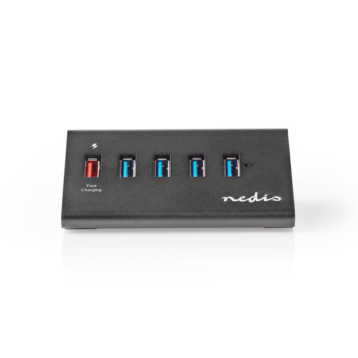 Nedis USB hub met 5 poorten - USB3.0 - Quick Charge 3.0 - externe 12V voeding / zwart - 1 meter - Afbeelding 3