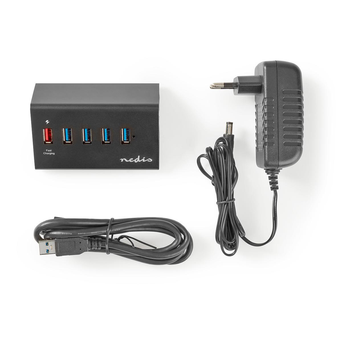 Nedis USB hub met 5 poorten - USB3.0 - Quick Charge 3.0 - externe 12V voeding / zwart - 1 meter - Afbeelding 6