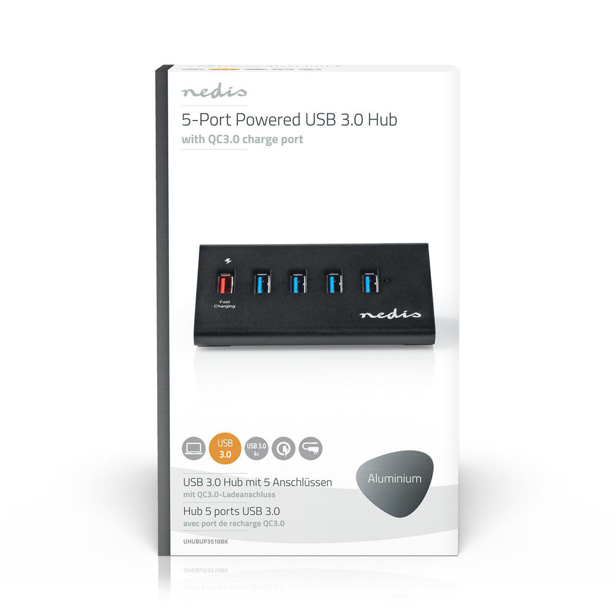 Nedis USB hub met 5 poorten - USB3.0 - Quick Charge 3.0 - externe 12V voeding / zwart - 1 meter - Afbeelding 7
