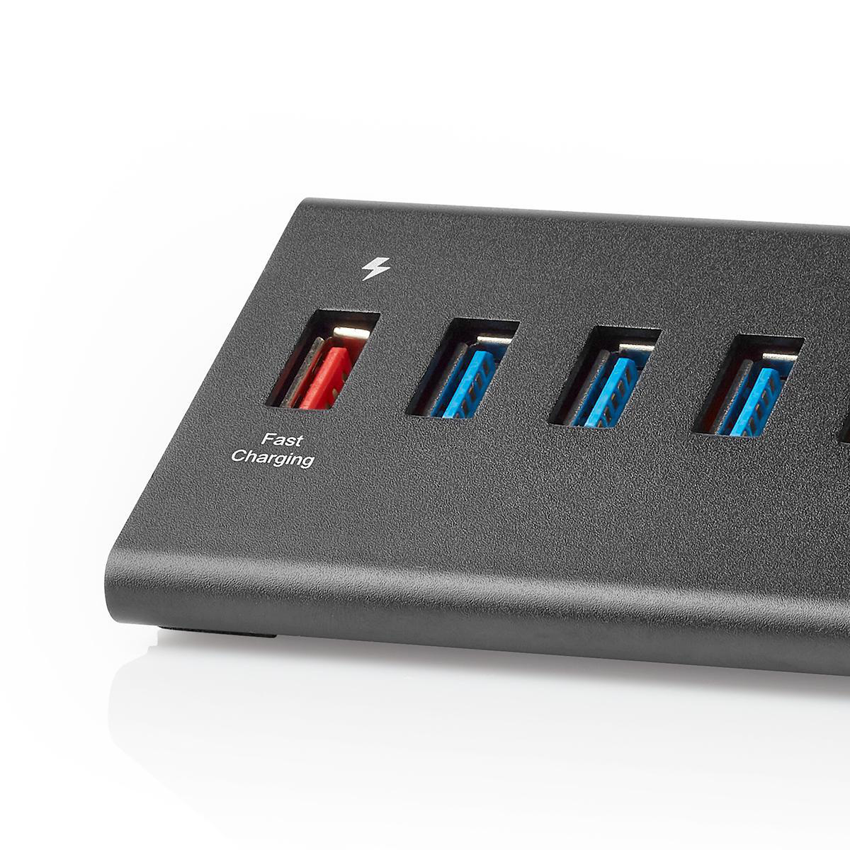 Nedis USB hub met 8 poorten - USB3.0 - Quick Charge 3.0 - externe 12V voeding / zwart - 1 meter - Afbeelding 2