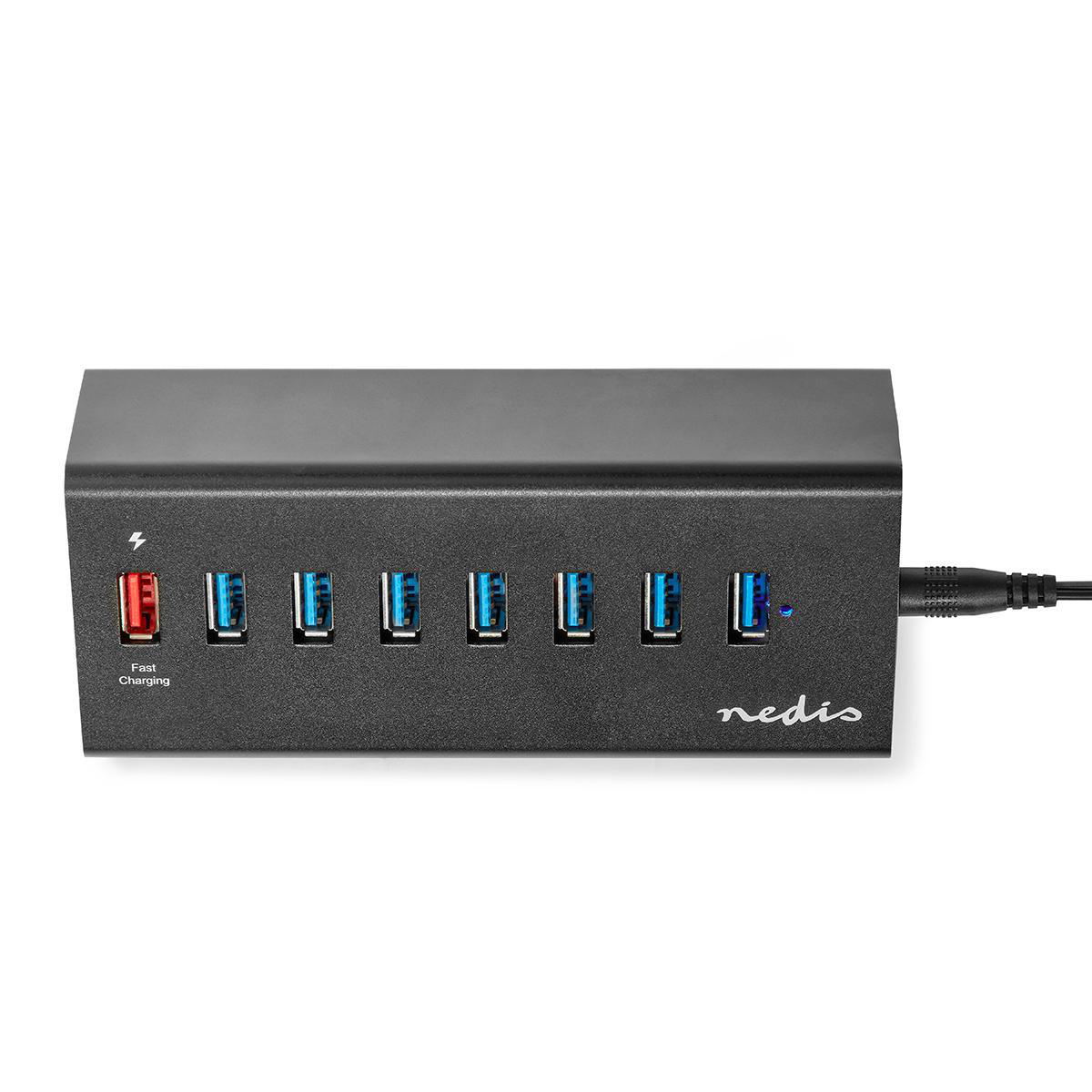 Nedis USB hub met 8 poorten - USB3.0 - Quick Charge 3.0 - externe 12V voeding / zwart - 1 meter - Afbeelding 5