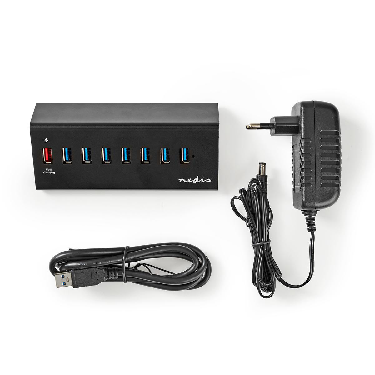 Nedis USB hub met 8 poorten - USB3.0 - Quick Charge 3.0 - externe 12V voeding / zwart - 1 meter - Afbeelding 6