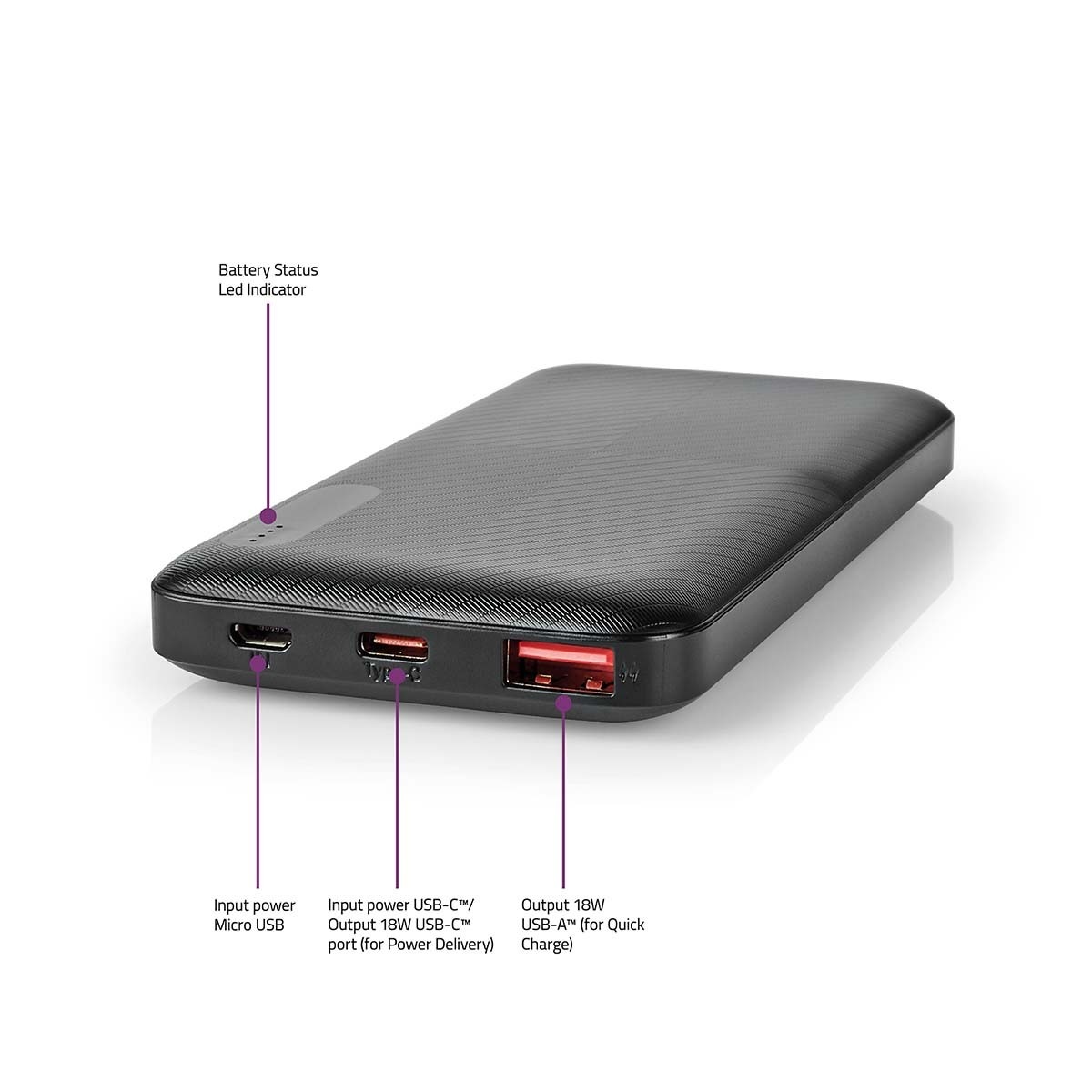 Nedis Powerbank Fast Charge met 1x USB-A en 1x USB-C (max. 3A) - 10.000 mAh / zwart - Afbeelding 6