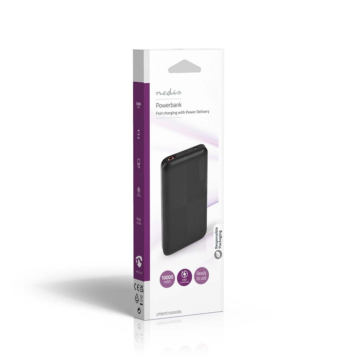 Nedis Powerbank Fast Charge met 1x USB-A en 1x USB-C (max. 3A) - 10.000 mAh / zwart - Afbeelding 7