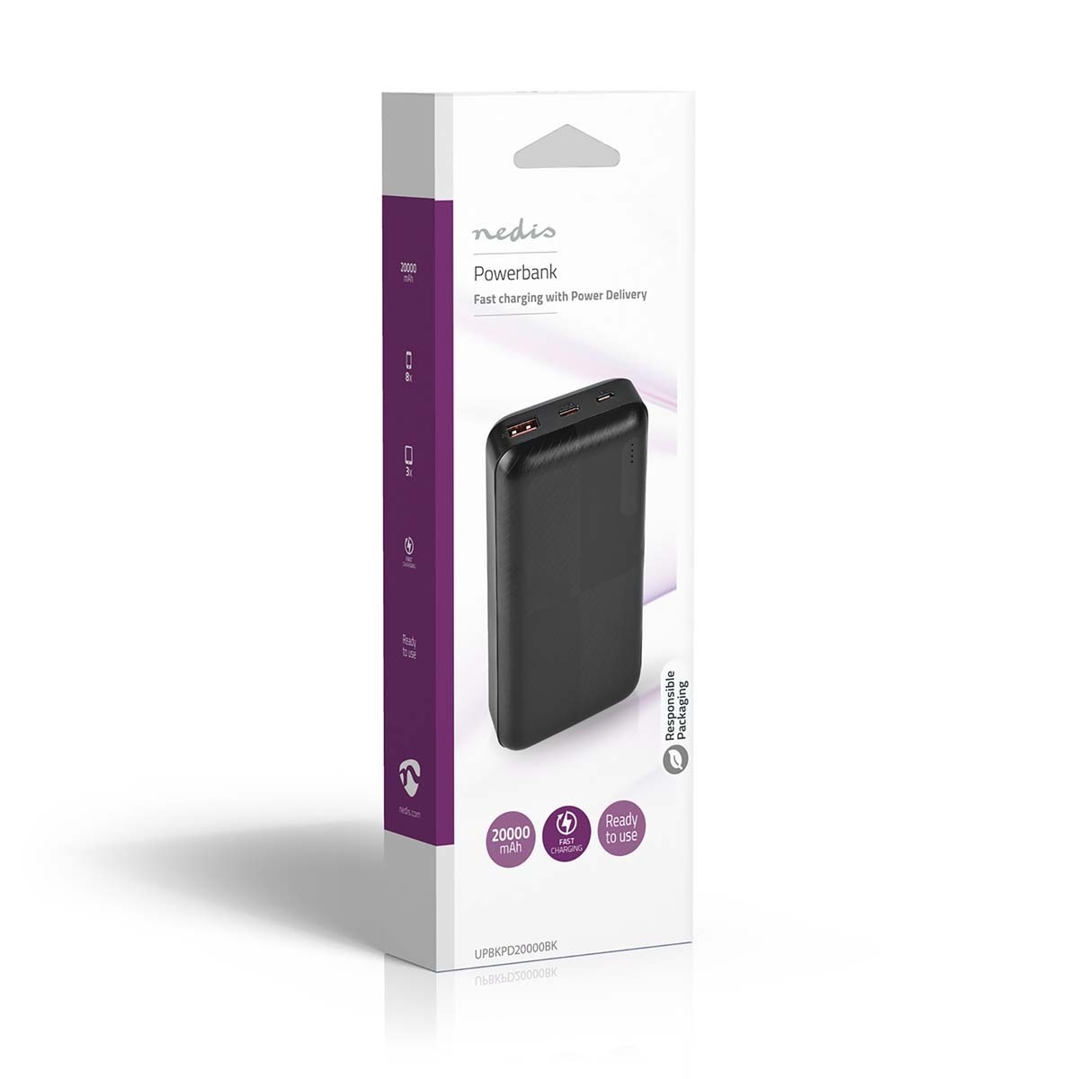 Nedis Powerbank Fast Charge met 1x USB-A en 1x USB-C (max. 3A) - 20.000 mAh / zwart - Afbeelding 7
