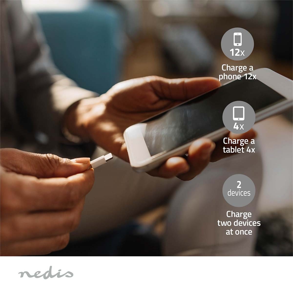 Nedis Powerbank Fast Charge met 1x USB-A en 1x USB-C (max. 3A) - 30.000 mAh / zwart - Afbeelding 10