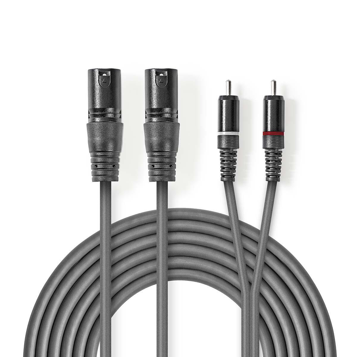 Nedis 2x XLR (m) - 2x RCA (m) stereo audiokabel - 3 meter