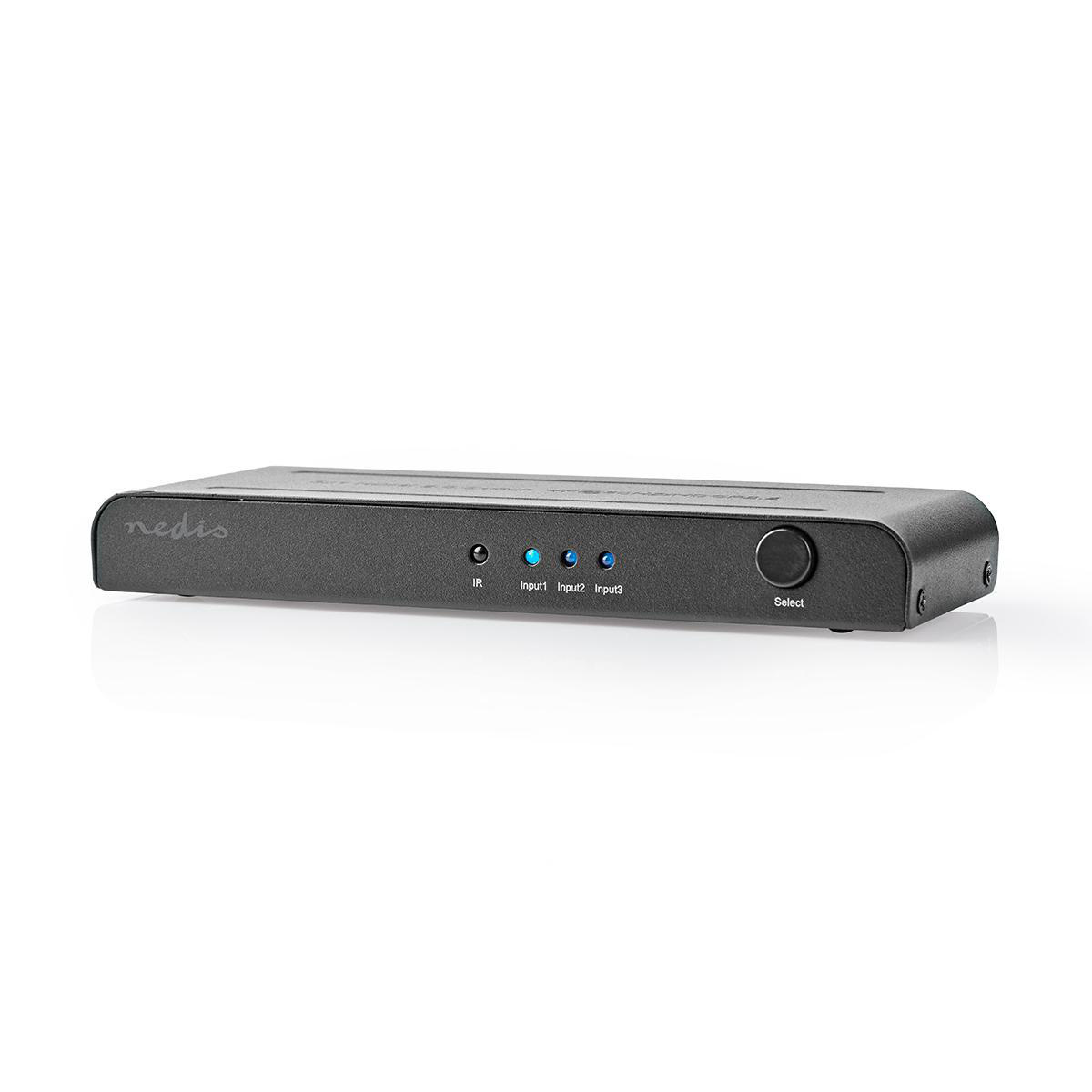 Nedis HDMI schakelaar 3 naar 1 met afstandsbediening - HDMI2.0 (4K 60Hz + HDR) / zwart