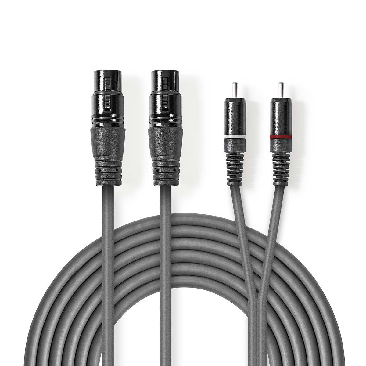 Nedis 2x XLR (v) - 2x RCA (m) stereo audiokabel - 1,5 meter