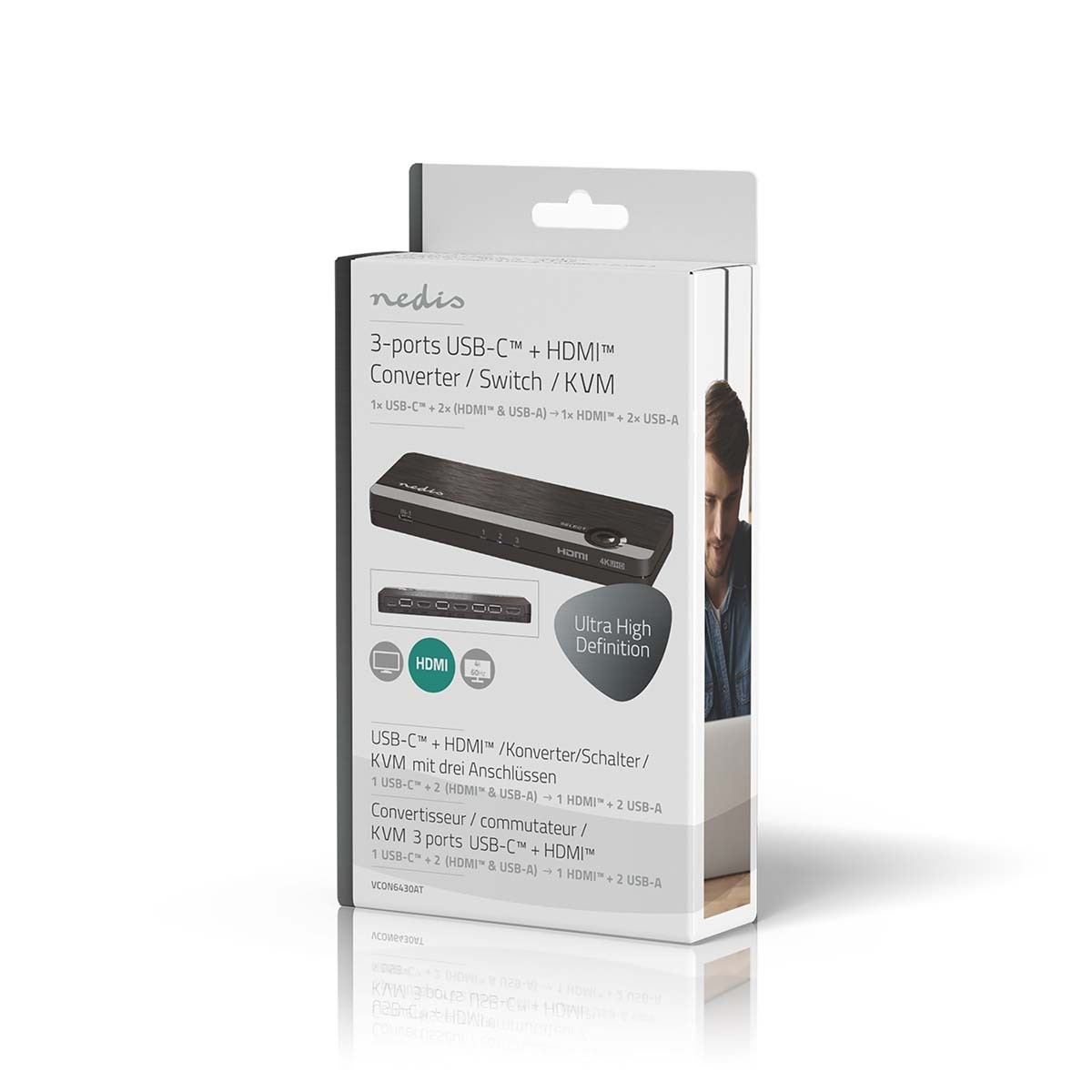 Nedis 2x HDMI/USB-A + 1x USB-C naar 1x HDMI/USB-A KVM switch - HDMI2.0 (4K 60Hz + HDR) / zwart - Afbeelding 5