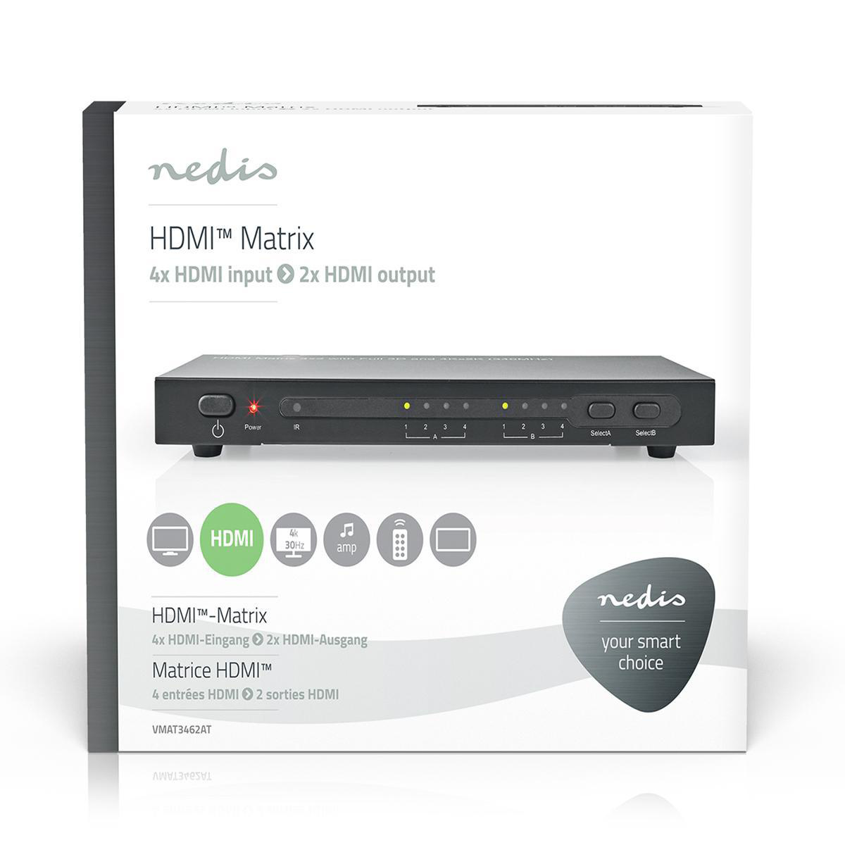 Nedis HDMI matrix schakelaar 4 naar 2 - HDMI1.4 (4K 30Hz) / zwart - Afbeelding 6
