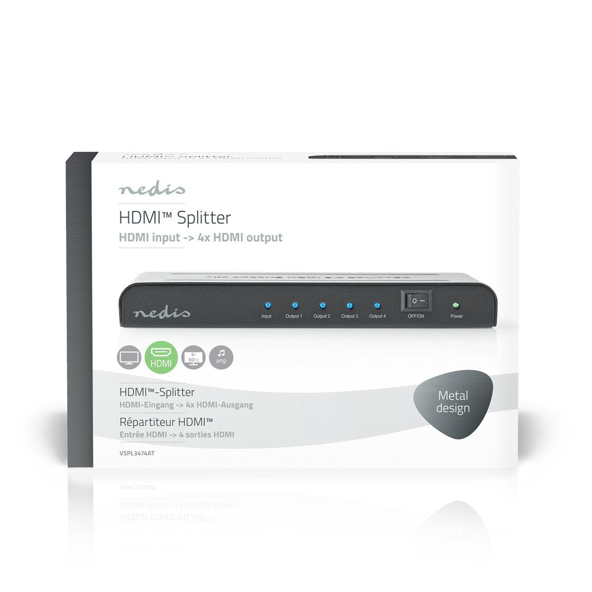 Nedis HDMI splitter 1 naar 4 - HDMI2.0 (4K 60Hz + HDR) / zwart - Afbeelding 6