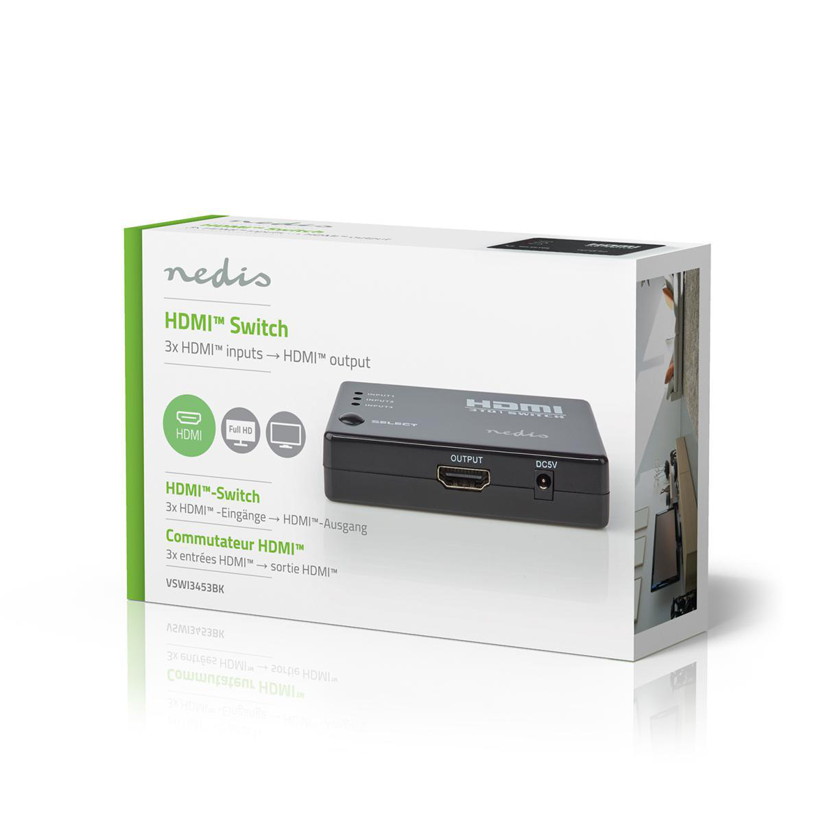 Nedis HDMI schakelaar 3 naar 1 - HDMI1.3 (Full HD 1080p) / zwart - Afbeelding 7
