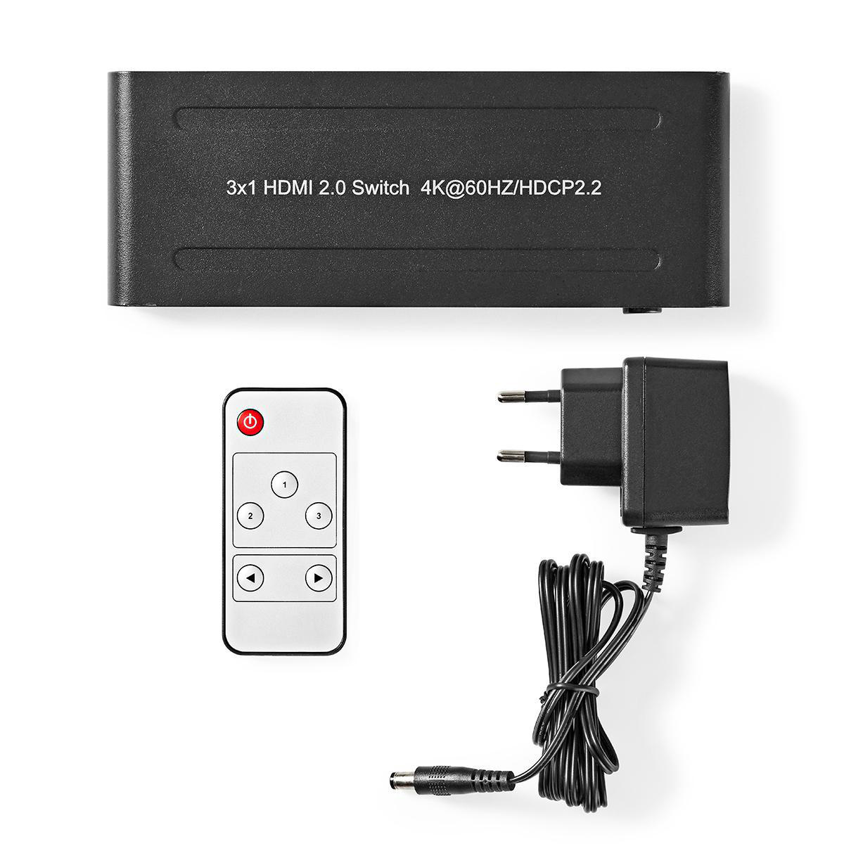 Nedis HDMI schakelaar 3 naar 1 met afstandsbediening - HDMI2.0 (4K 60Hz + HDR) / zwart - Afbeelding 3