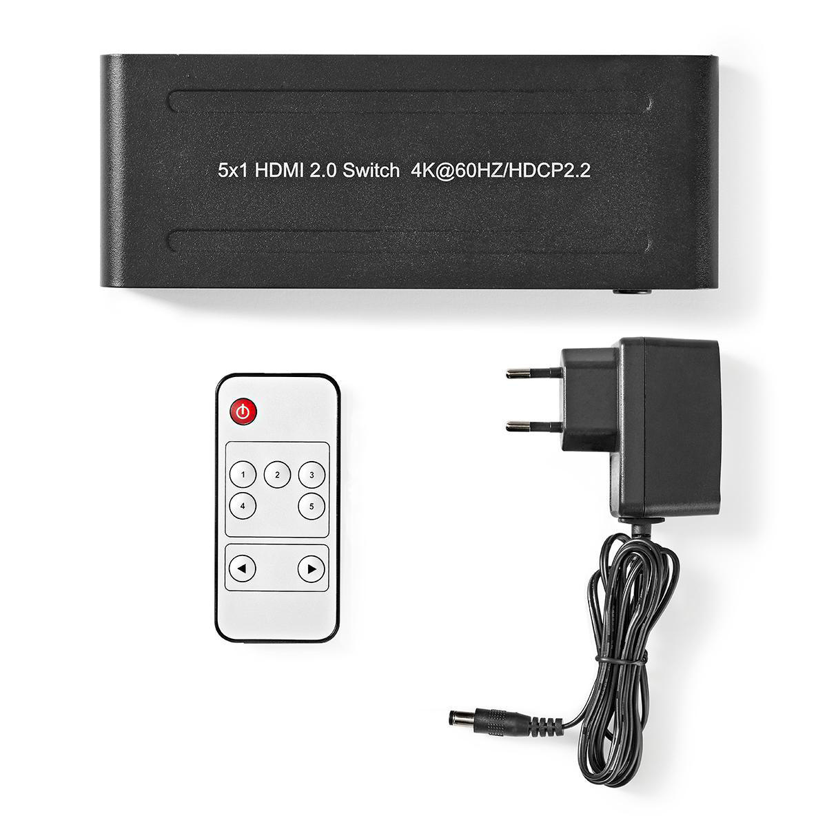 Nedis HDMI schakelaar 5 naar 1 met afstandsbediening - HDMI2.0 (4K 60Hz + HDR) / zwart - Afbeelding 3
