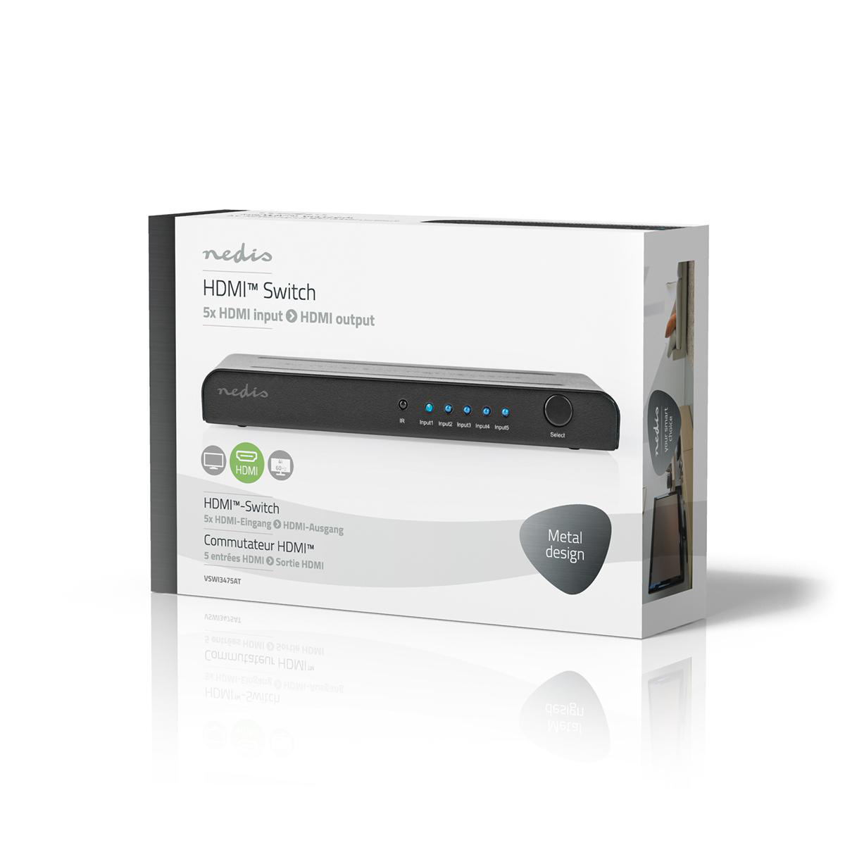 Nedis HDMI schakelaar 5 naar 1 met afstandsbediening - HDMI2.0 (4K 60Hz + HDR) / zwart - Afbeelding 4