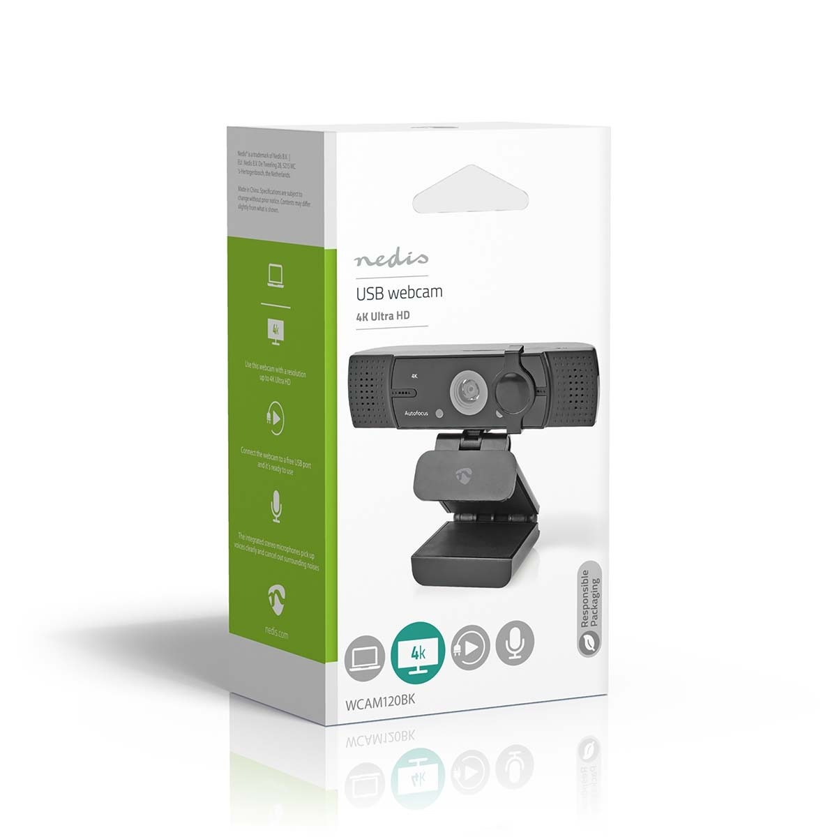 Nedis USB webcam met microfoon en klem/standaard - 4K Ultra HD / zwart - 1,4 meter - Afbeelding 7