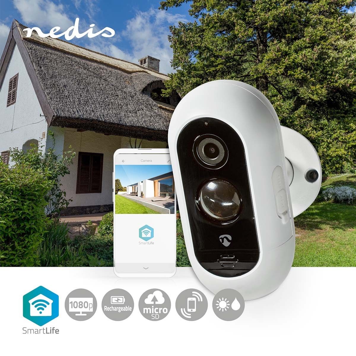 Nedis SmartLife Wi-Fi oplaadbare IP camera met PIR bewegingssensor voor buiten / Full HD 1080p - Afbeelding 9