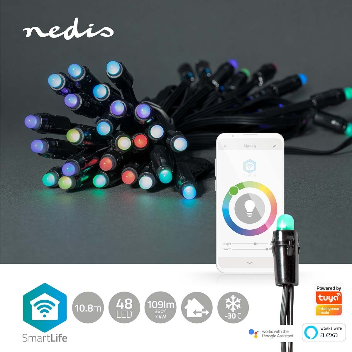 Nedis SmartLife Wi-Fi decoratieve LED-feestverlichting - 10,8m - 48 LED's / full-color - Afbeelding 8