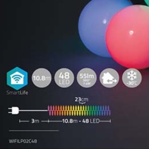 Nedis SmartLife Wi-Fi decoratieve LED-feestverlichting (kleine bollen) - 10,8m - 48 LED's / full-color - Afbeelding 6