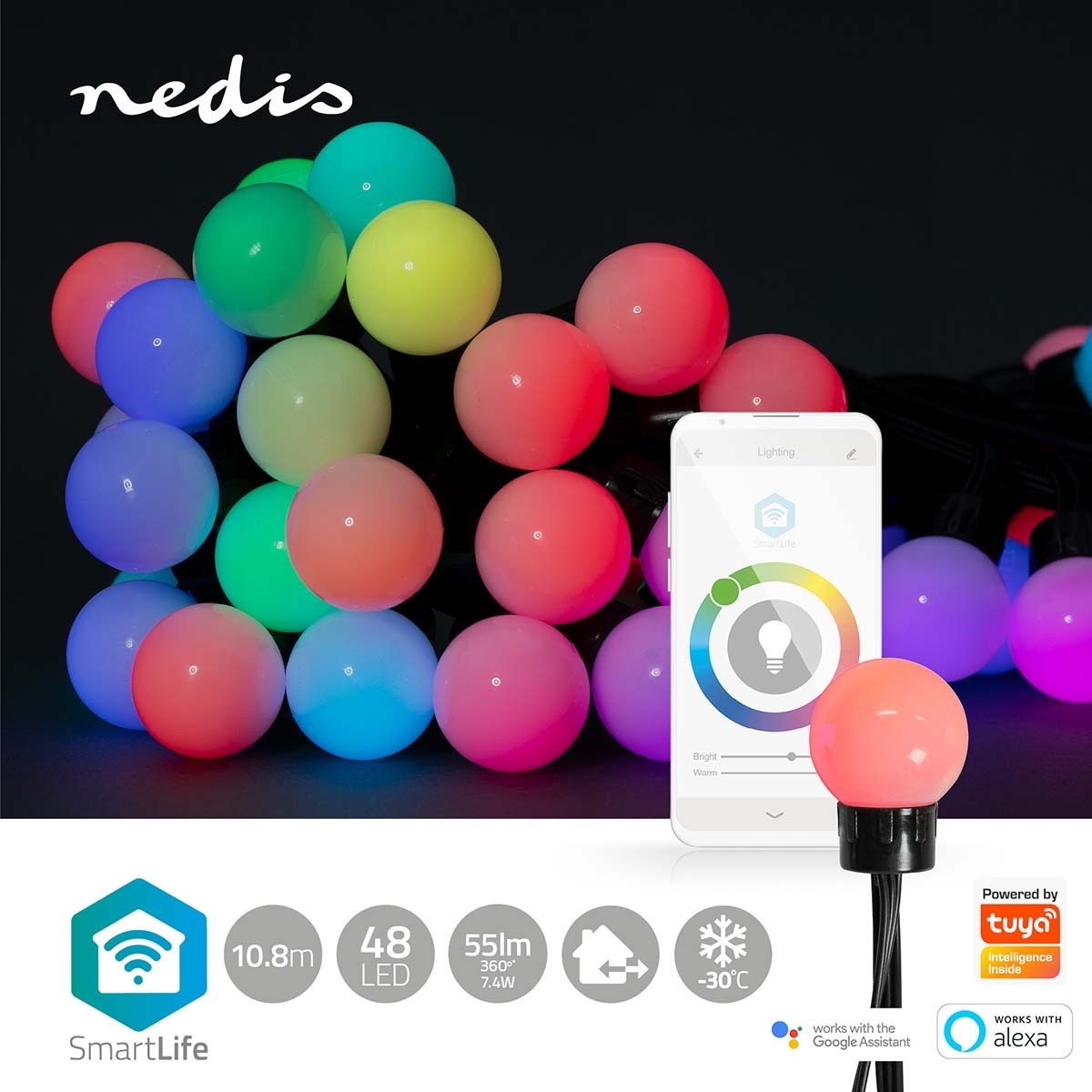 Nedis SmartLife Wi-Fi decoratieve LED-feestverlichting (kleine bollen) - 10,8m - 48 LED's / full-color - Afbeelding 9