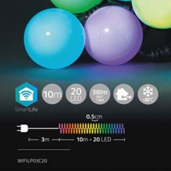 Nedis SmartLife Wi-Fi decoratieve LED-feestverlichting (grote bollen) - 10m - 20 LED's / full-color - Afbeelding 5