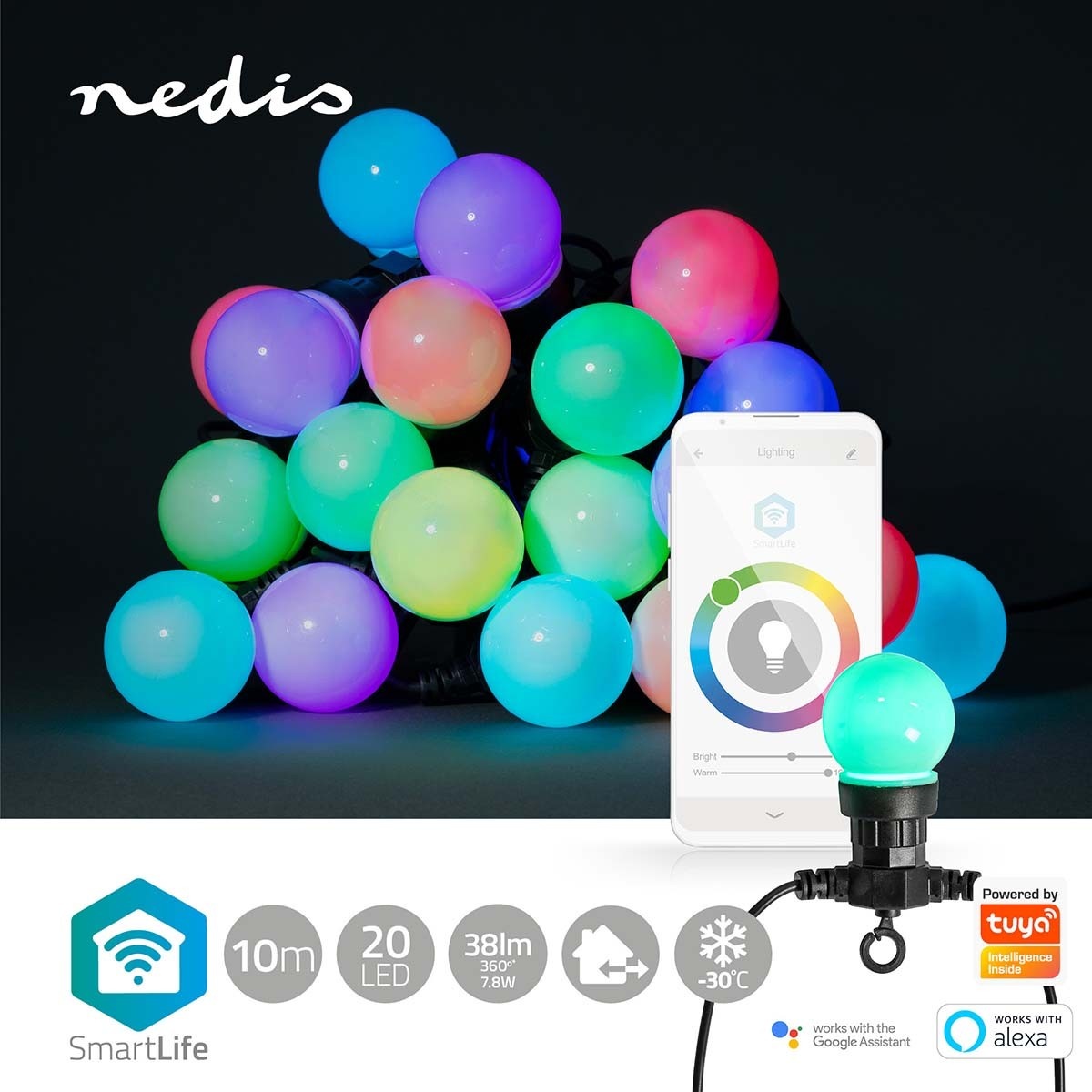 Nedis SmartLife Wi-Fi decoratieve LED-feestverlichting (grote bollen) - 10m - 20 LED's / full-color - Afbeelding 8
