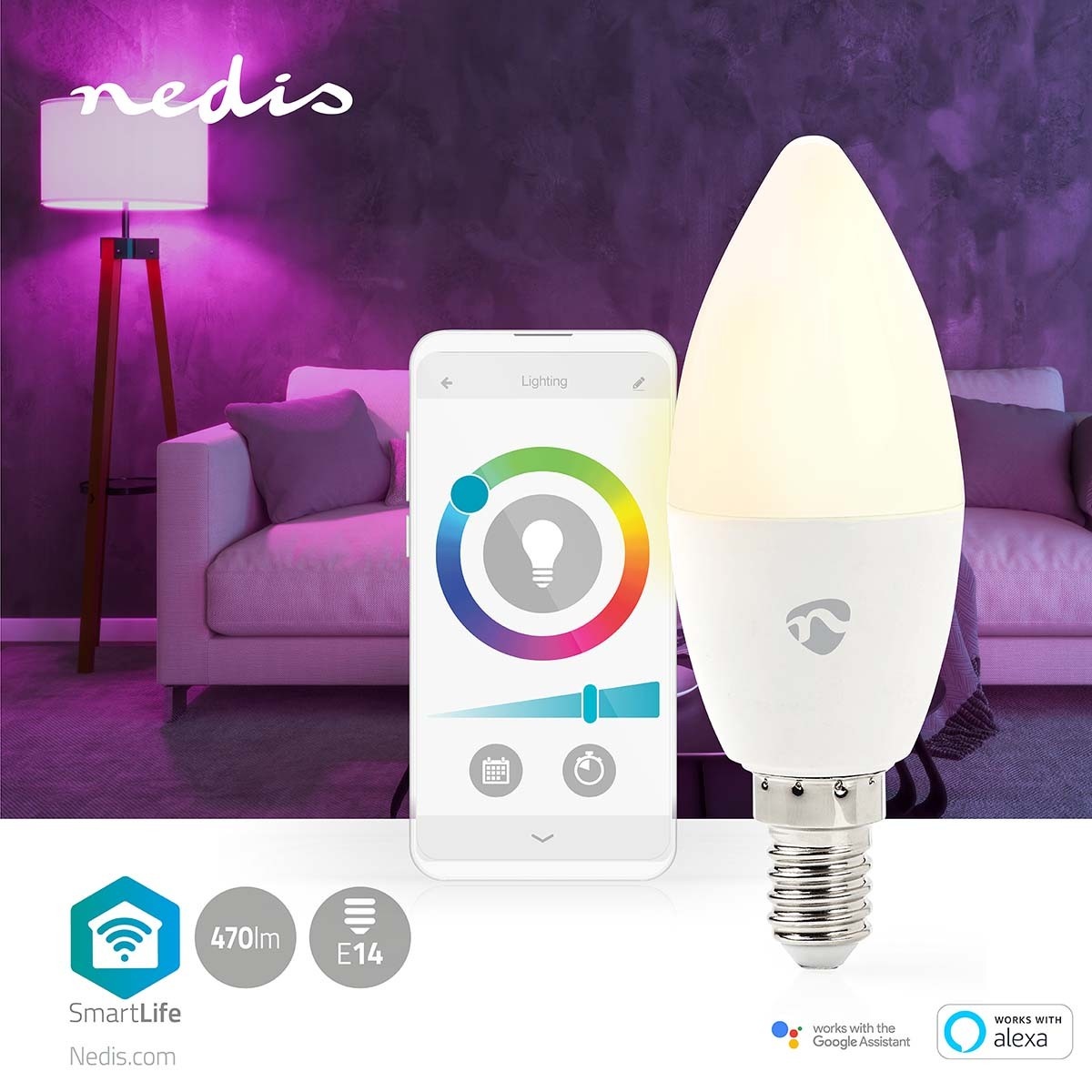 Nedis SmartLife Wi-Fi LED-lamp - E14 fitting / C37 vorm / full-color en warm-wit tot koud-wit - Afbeelding 9