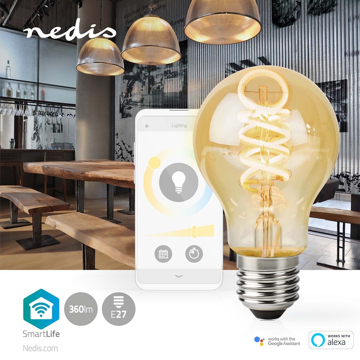 Nedis SmartLife Wi-Fi filament LED-lamp - E27 fitting - A60 vorm / warm-wit tot koud-wit (goud / glas) - Afbeelding 8
