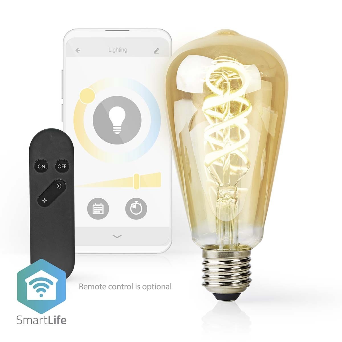 Nedis SmartLife Wi-Fi filament LED-lamp - E27 fitting - ST64 vorm / warm-wit tot koud-wit (goud / glas) - Afbeelding 4