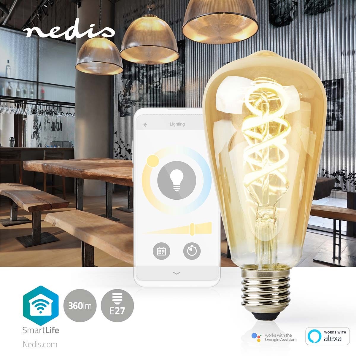 Nedis SmartLife Wi-Fi filament LED-lamp - E27 fitting - ST64 vorm / warm-wit tot koud-wit (goud / glas) - Afbeelding 8