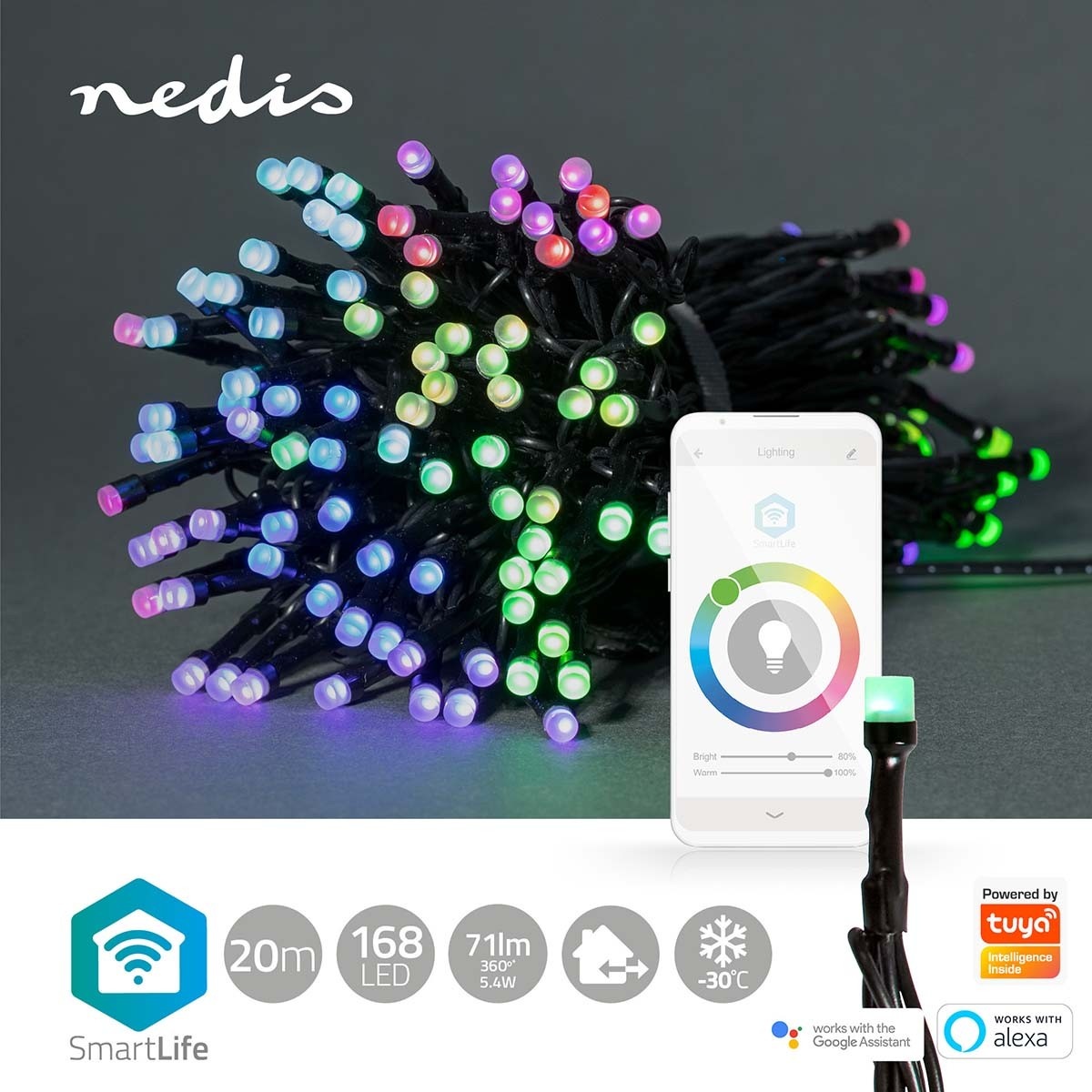 Nedis SmartLife Wi-Fi decoratief LED-lichtsnoer - 20m - 168 LED's / full-color - Afbeelding 9