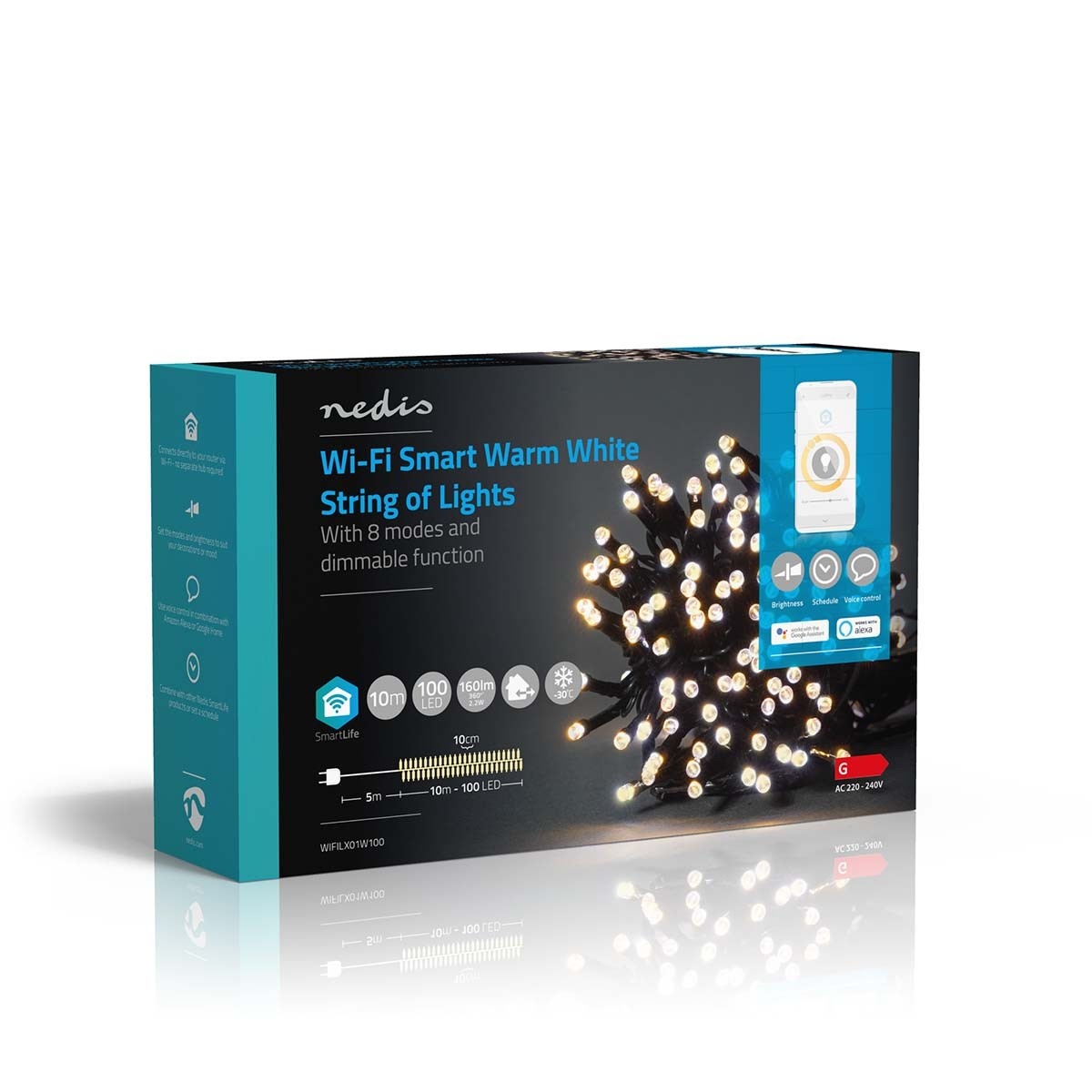 Nedis SmartLife Wi-Fi decoratief LED-lichtsnoer - 10m - 100 LED's / warm-wit - Afbeelding 8