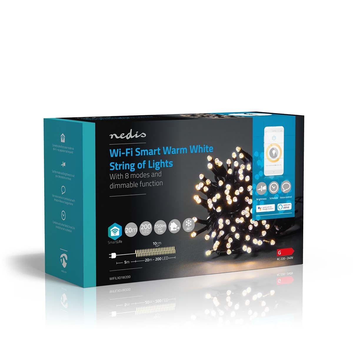 Nedis SmartLife Wi-Fi decoratief LED-lichtsnoer - 20m - 200 LED's / warm-wit - Afbeelding 7