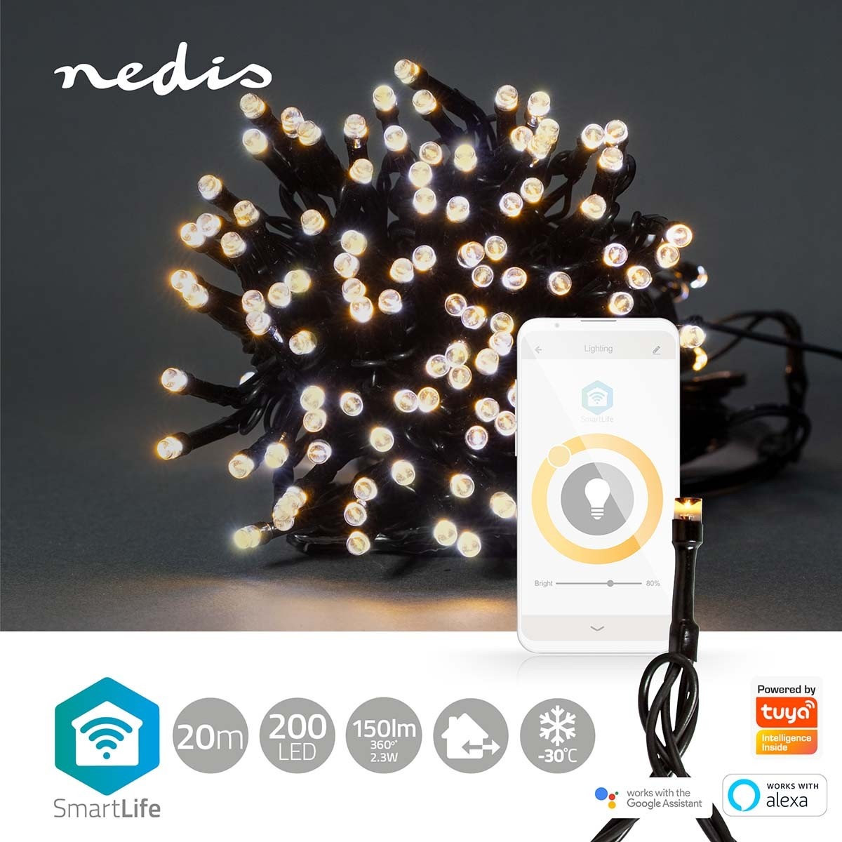 Nedis SmartLife Wi-Fi decoratief LED-lichtsnoer - 20m - 200 LED's / warm-wit - Afbeelding 8