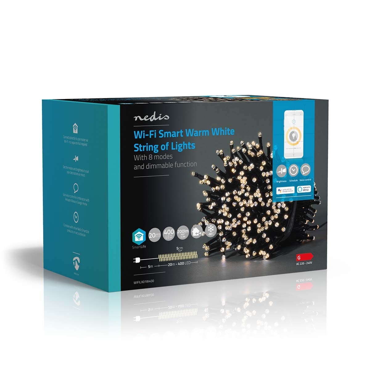 Nedis SmartLife Wi-Fi decoratief LED-lichtsnoer - 20m - 400 LED's / warm-wit - Afbeelding 7