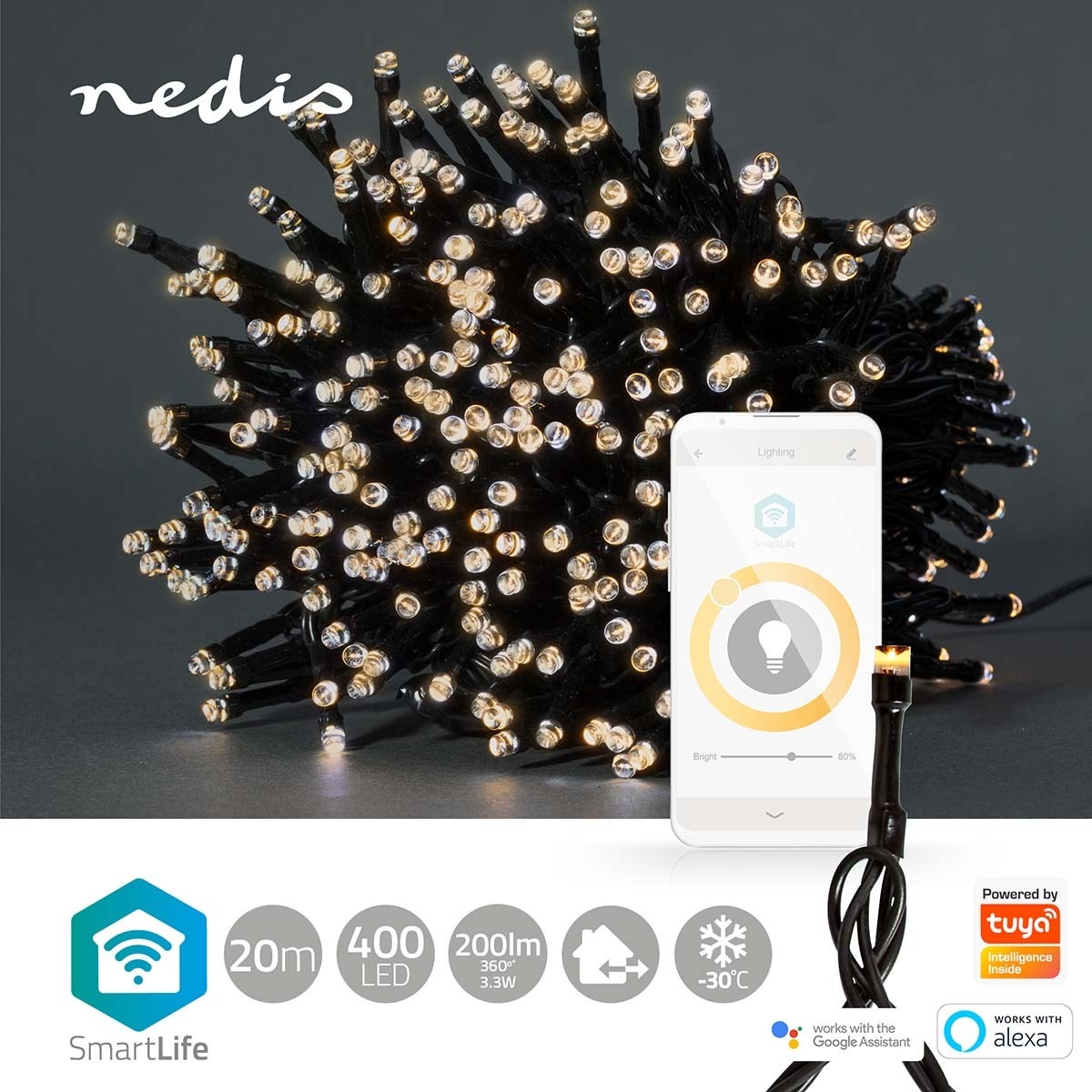 Nedis SmartLife Wi-Fi decoratief LED-lichtsnoer - 20m - 400 LED's / warm-wit - Afbeelding 8