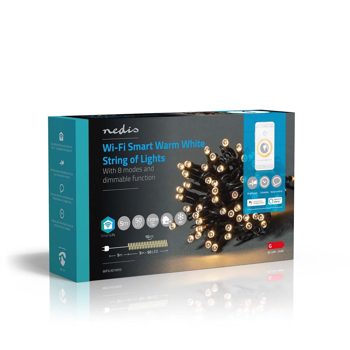 Nedis SmartLife Wi-Fi decoratief LED-lichtsnoer - 5m - 50 LED's / warm-wit - Afbeelding 8