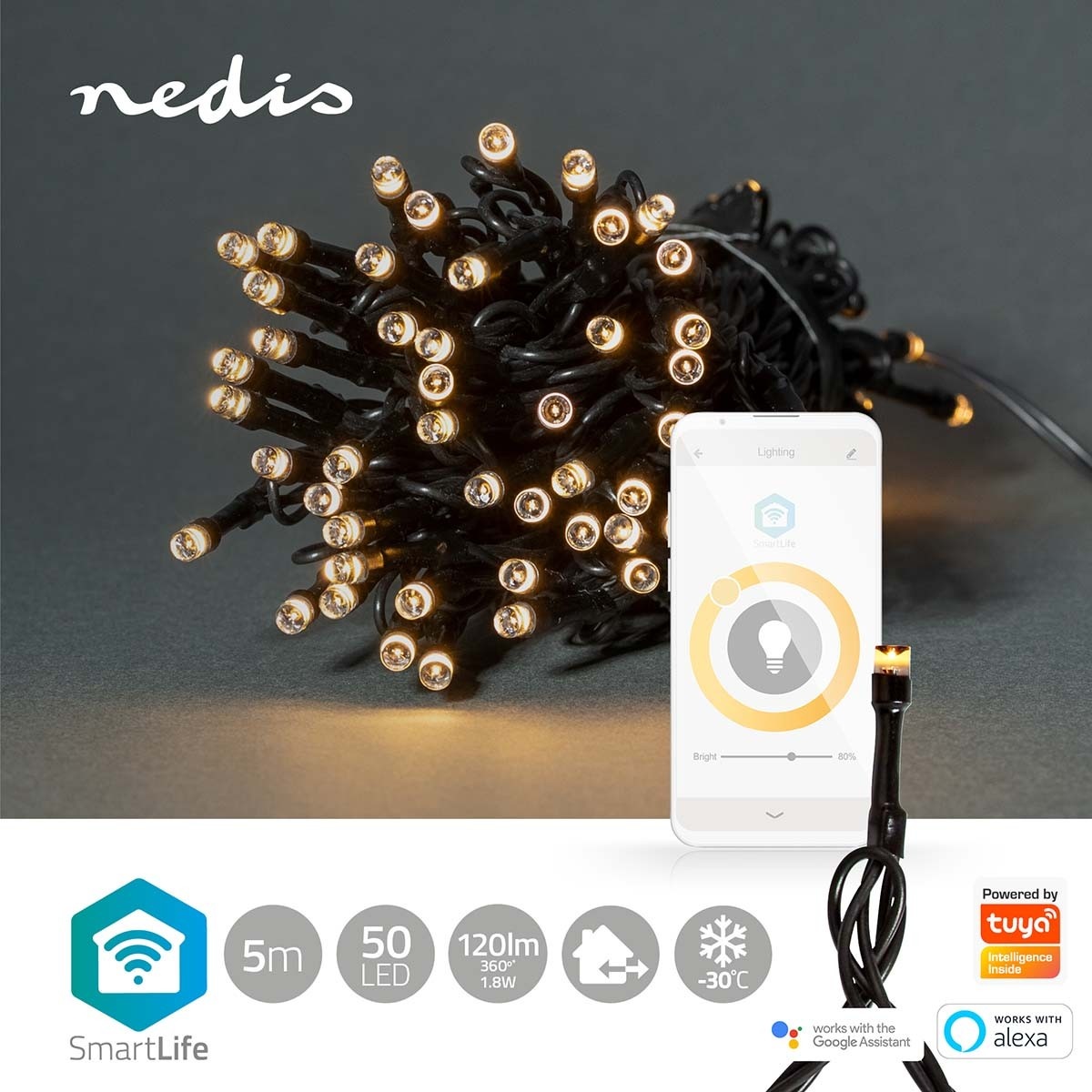 Nedis SmartLife Wi-Fi decoratief LED-lichtsnoer - 5m - 50 LED's / warm-wit - Afbeelding 9