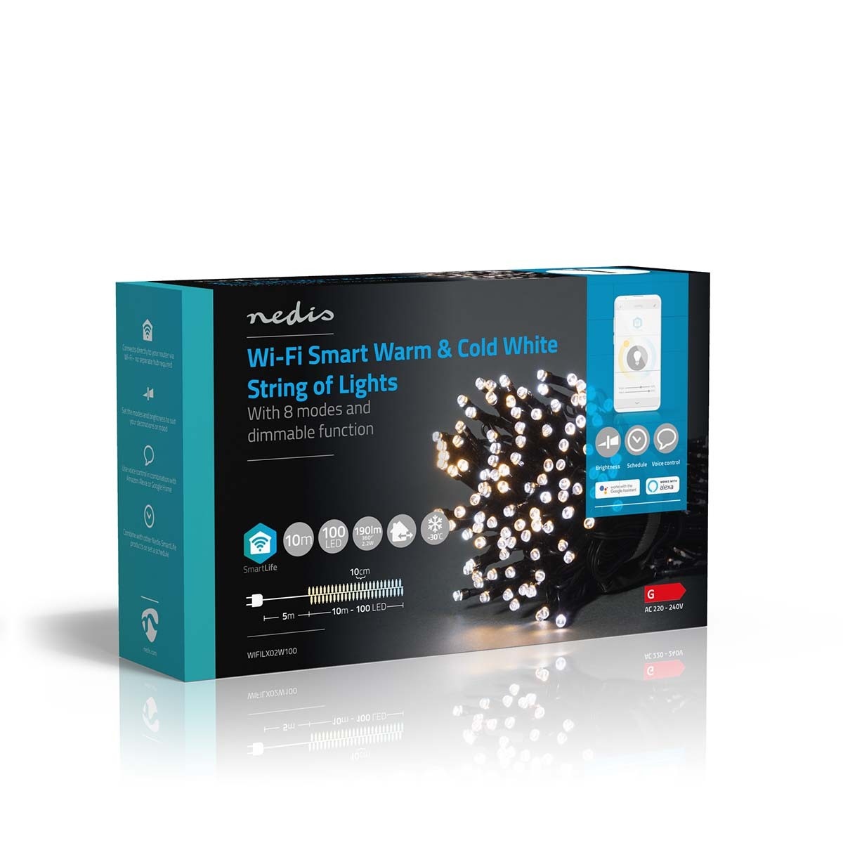 Nedis SmartLife Wi-Fi decoratief LED-lichtsnoer - 10m - 100 LED's / warm-wit tot koud-wit - Afbeelding 8