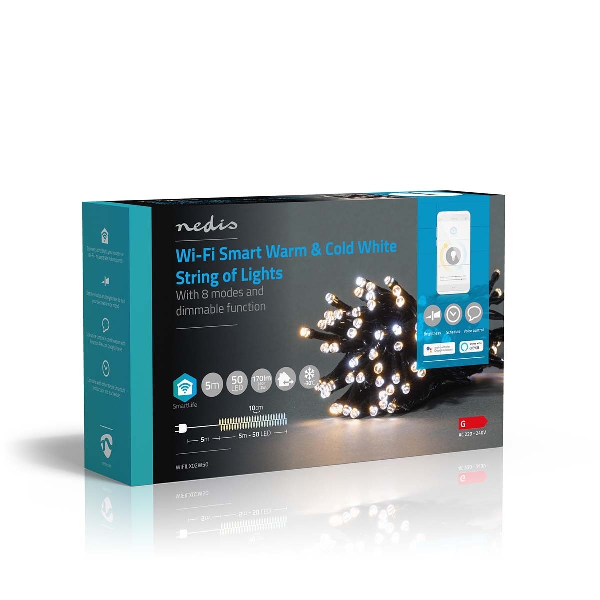 Nedis SmartLife Wi-Fi decoratief LED-lichtsnoer - 5m - 50 LED's / warm-wit tot koud-wit - Afbeelding 8