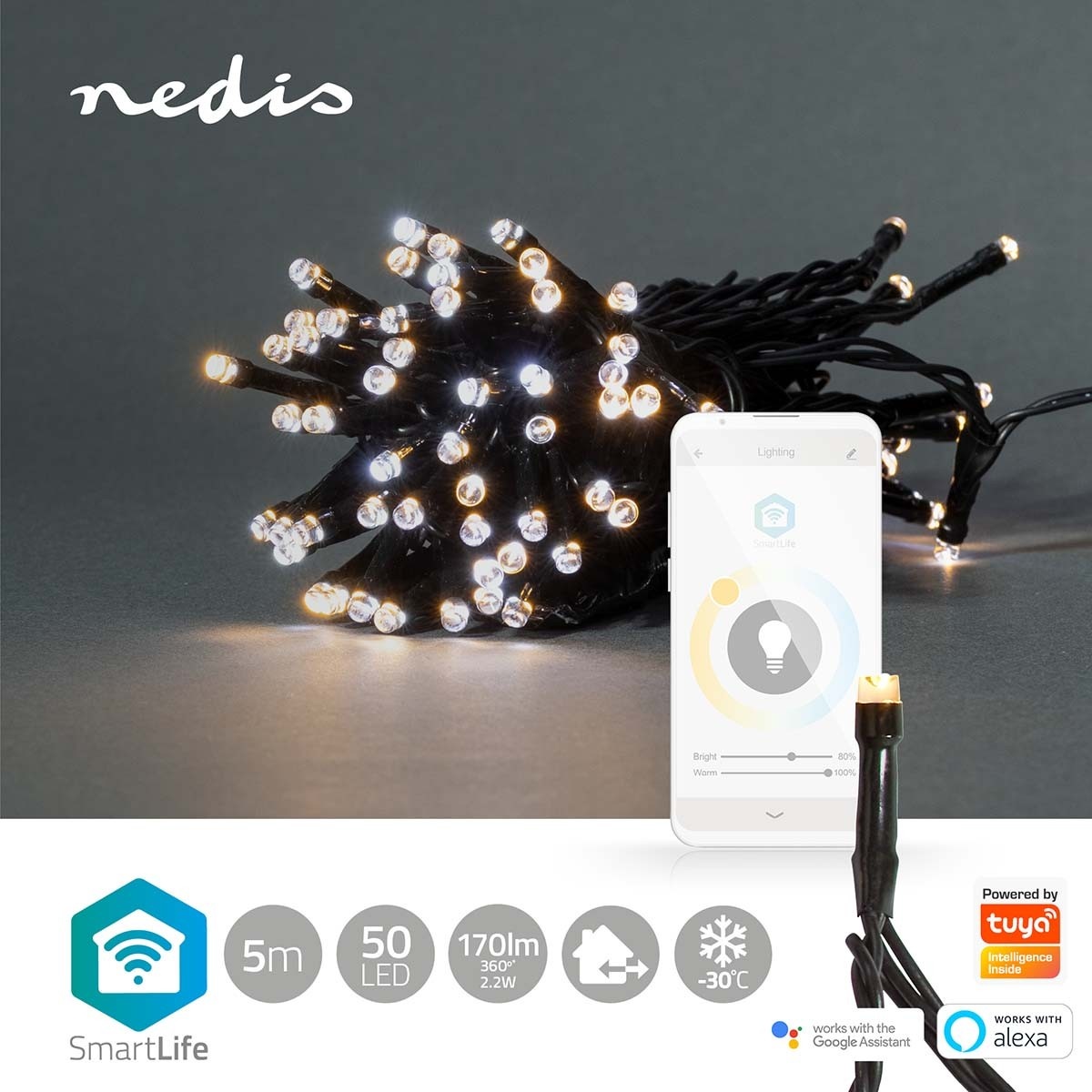 Nedis SmartLife Wi-Fi decoratief LED-lichtsnoer - 5m - 50 LED's / warm-wit tot koud-wit - Afbeelding 9