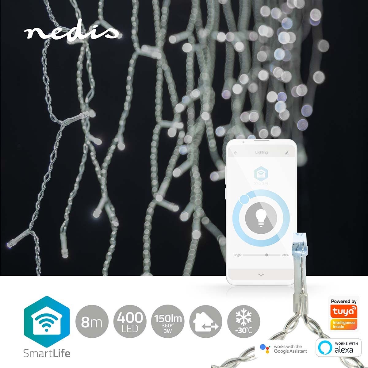 Nedis SmartLife Wi-Fi decoratief LED-ijspegelgordijn - 80x 0,4m/0,6m - 400 LED's / koud-wit - Afbeelding 9